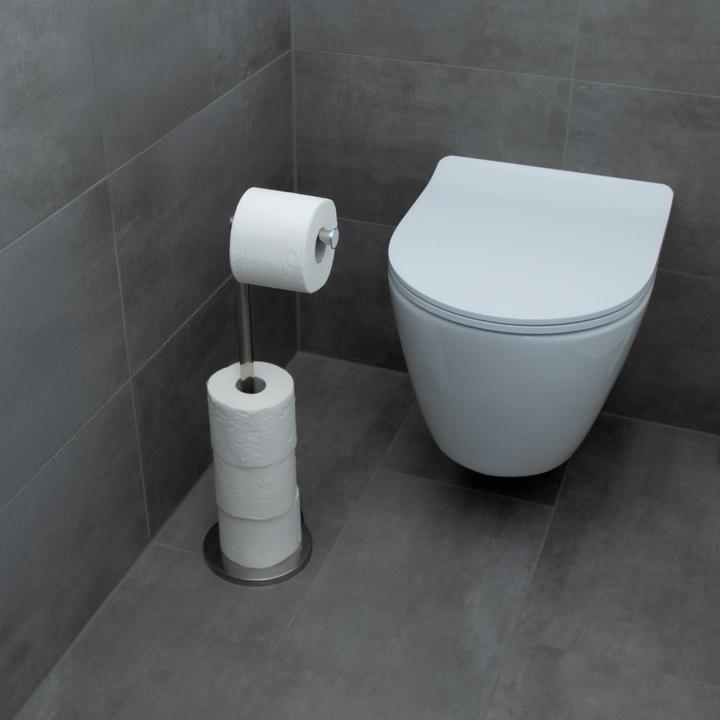 Produktbild Intirilife freistehende Edelstahl Toilettenpapierhalterung Papierrollenständer in Silber - Höhe 55 cm
