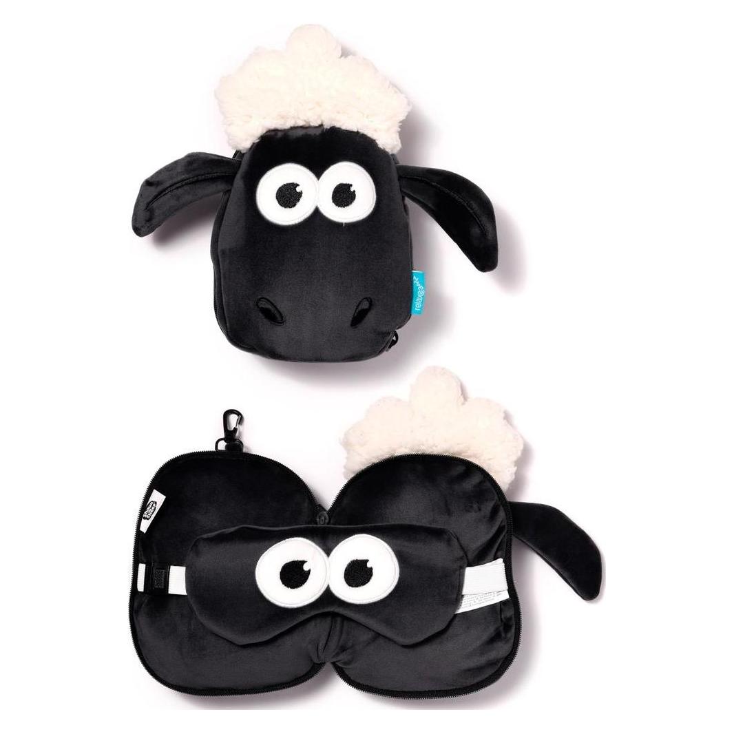 Puckator, Reisaccessoires, Relaxeazzz Pluche Shaun Het Schaap Rond ReisKussen & Oogmasker, Zwart, Wit, (Slaapmasker, Reiskussens)