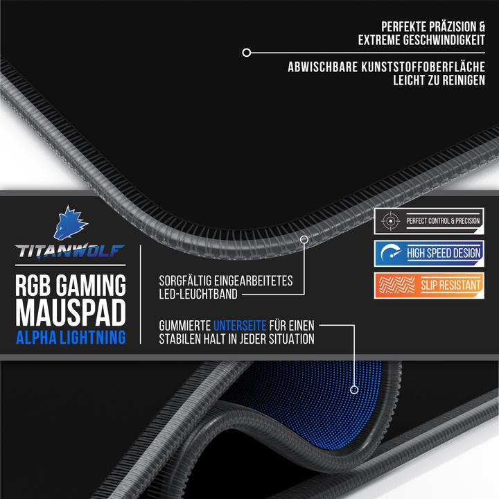 Actual product image Titanwolf Gaming Mouse Pad, XL RGB Mouse Pad 900 x 400 mm, improves precision & speed (XXL)