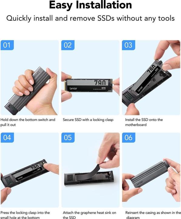 Produktbild Lexar Boitier externe USB 3.2 E300 - NVMe M.2 Type 2280 (Argent)