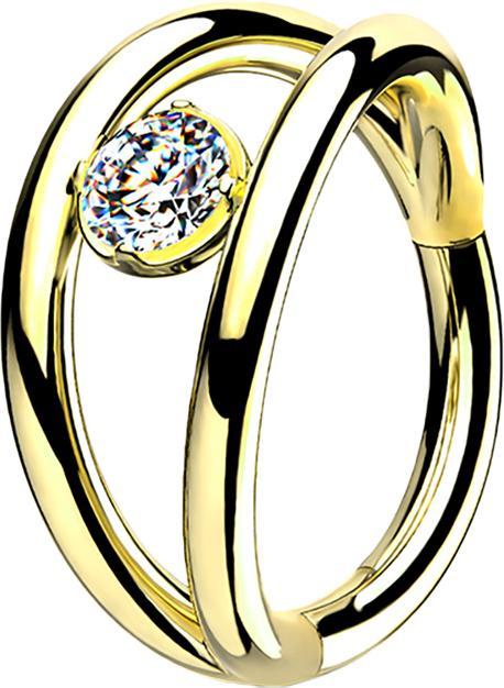 Produktbild Star Piercing Micro Segmentring klappbar vergoldet doppelring mit Kristall (Chirurgenstahl 316L, ohne Messing)