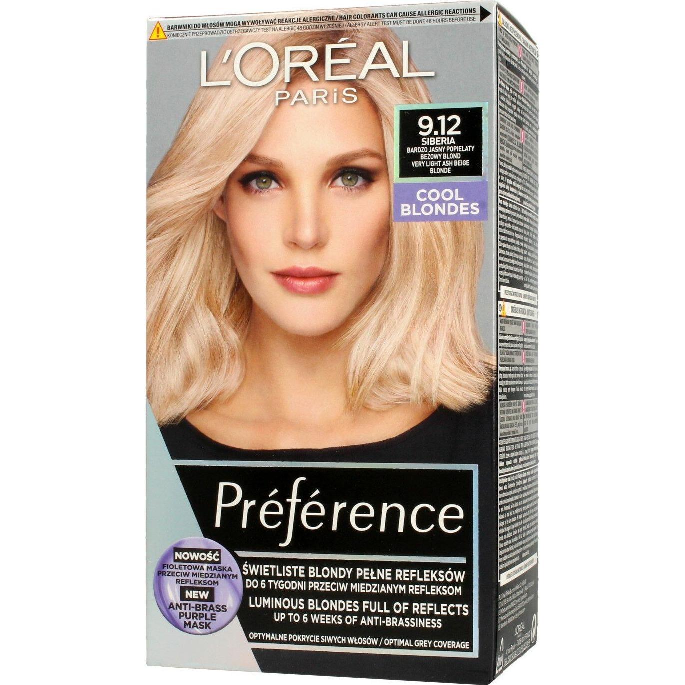 L'Oréal Paris, Tinta, Tintura per capelli L'Oreal Professionnel Preference 9.12 Siberia - Giallo cenerino molto chiaro (9.12 Siberia - Giallo bruno ce