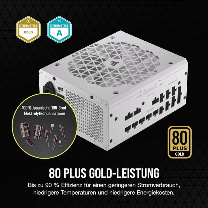 Produktbild Corsair RMx Shift White Series, RM1000x Shift White, 1000 Watt, 80 PLUS GOLD Certified, Fully Modular Power (1000 W)