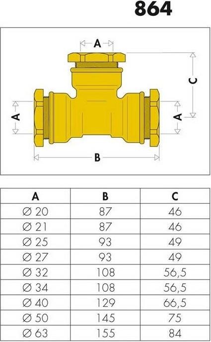 Produktbild Caleffi T-Stück 864 Messing 25 mm (T-Verbindung)