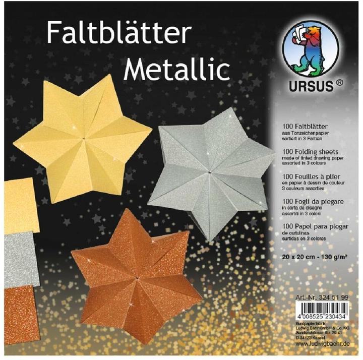 Actual product image Ursus Folded sheets metallic 130g/sqm 20x20cm PU=100 sheets 3 colours (130 g/m², 100x)