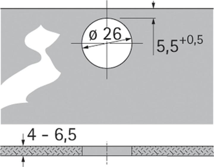 Immagine prodotto Hettich Cerniera Intermat per porte in vetro con battuta d'angolo, angolo 95° spessore del vetro 4-6,5 mm