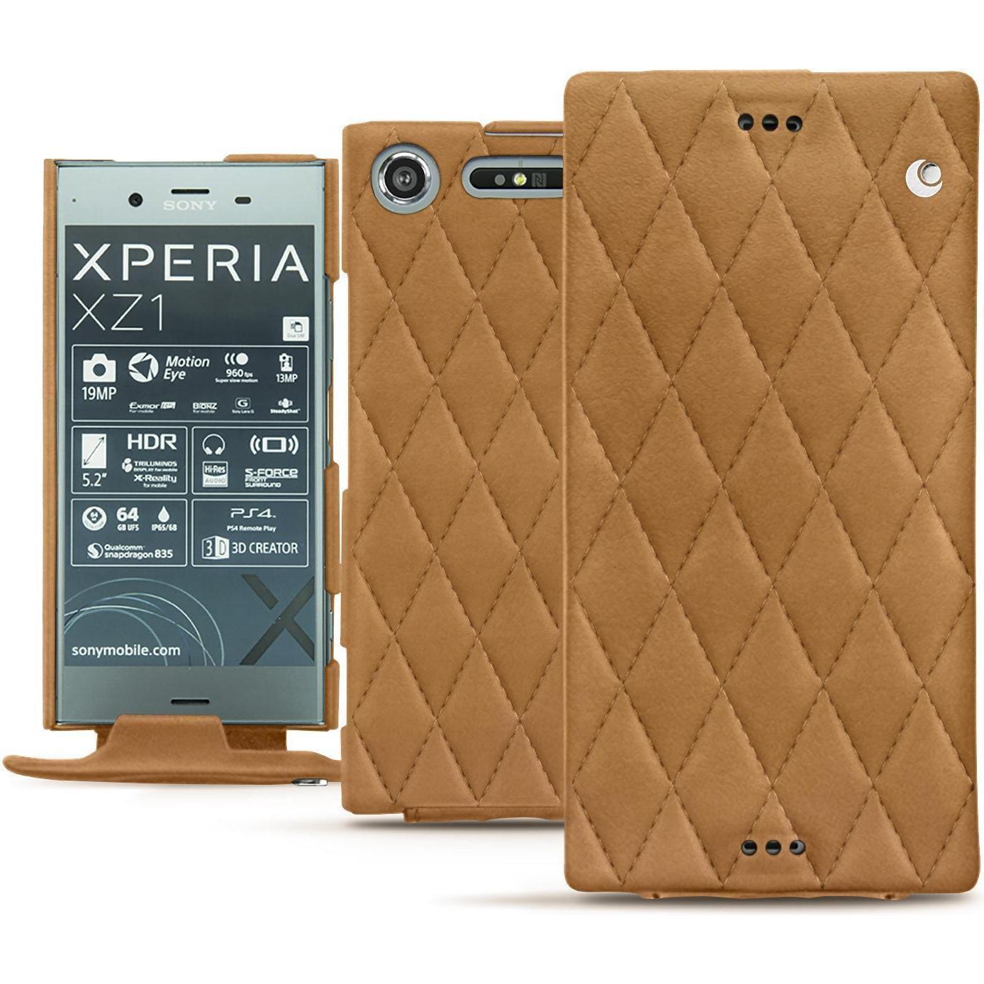 Noreve Lederschutzhülle vertikal (Sony Xperia XZ1), Smartphone Hülle, Braun