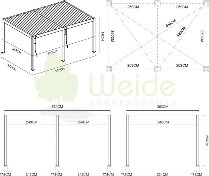 Valori nutrizionali e ingredienti Weide Pergola elettrica 3,6x5,3m antracite con LED (530 cm, 360 cm)