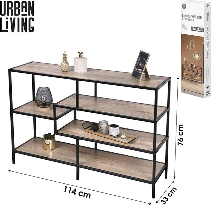 Produktbild Urban Living Regal schwarzes Metall mit Holz (114 x 33 x 76 cm)
