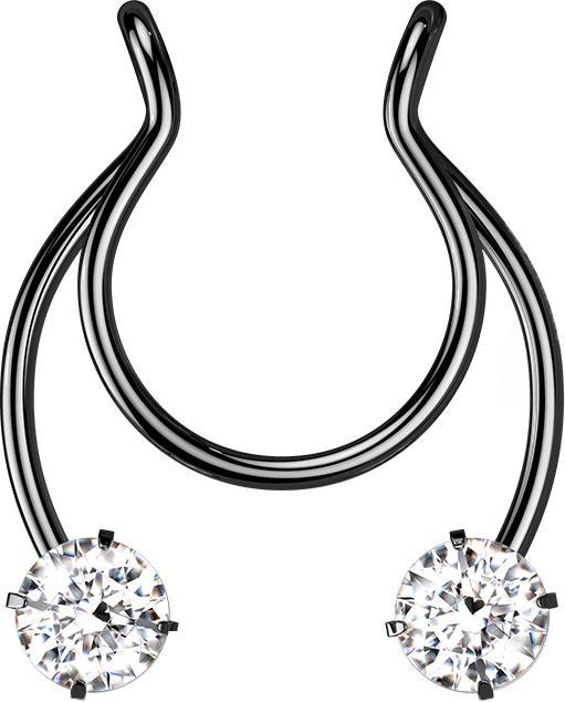 Immagine prodotto Star Piercing Fake Clip schwarz Circular Barbell mit zwei Kristallen (senza ottone, Acciaio chirurgico 316L)