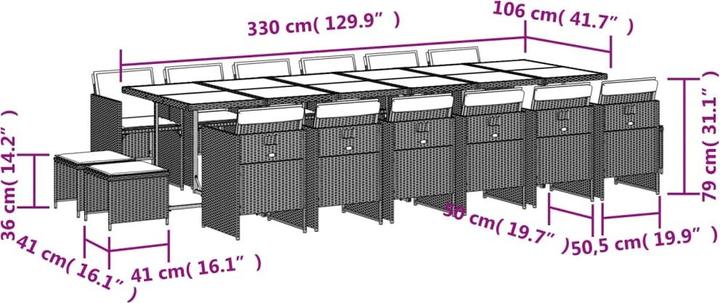Produktbild vidaXL Gartenmöbel Essgruppe Gartengarnitur Sitzgruppe 17tlg. Grau Poly Rattan (330 cm)