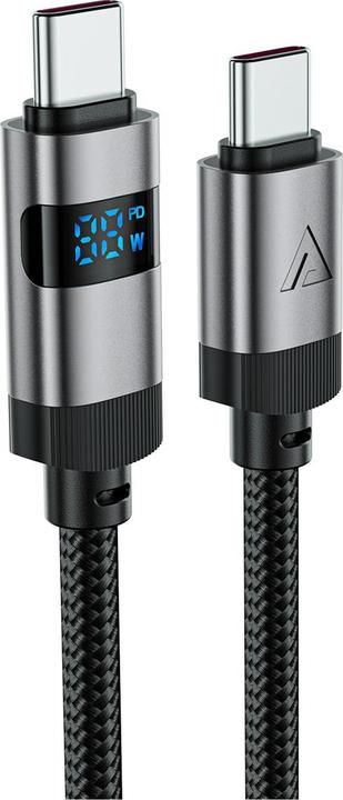 Acefast C15-04 USB-C - USB-C Cable with Display 480Mb/s 66W 1.2m - Black (1.20 m, USB 2.0, 66 W)