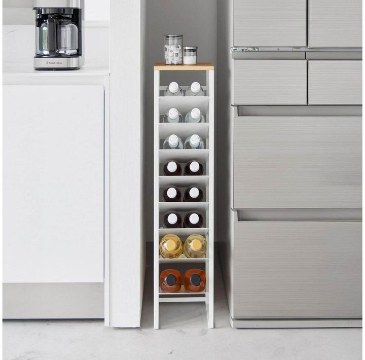 Produktbild Yamazaki 8-stöckiges Flaschenregal mit Holzablage TOWER (16 Flaschen, 20 x 19.30 x 88.50 cm)