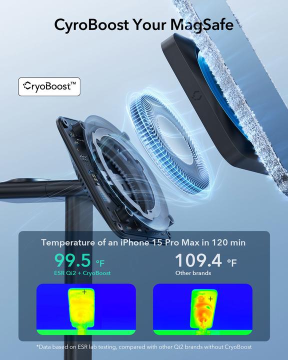 Produktbild ESR Wireless 3-in-1 charging station (HaloLock) Qi2 with CryoBoost (15 W)