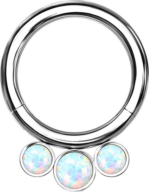 Actual product image Star Piercing Micro Segment Ring hinged silver three opals white (Titanium, without brass)