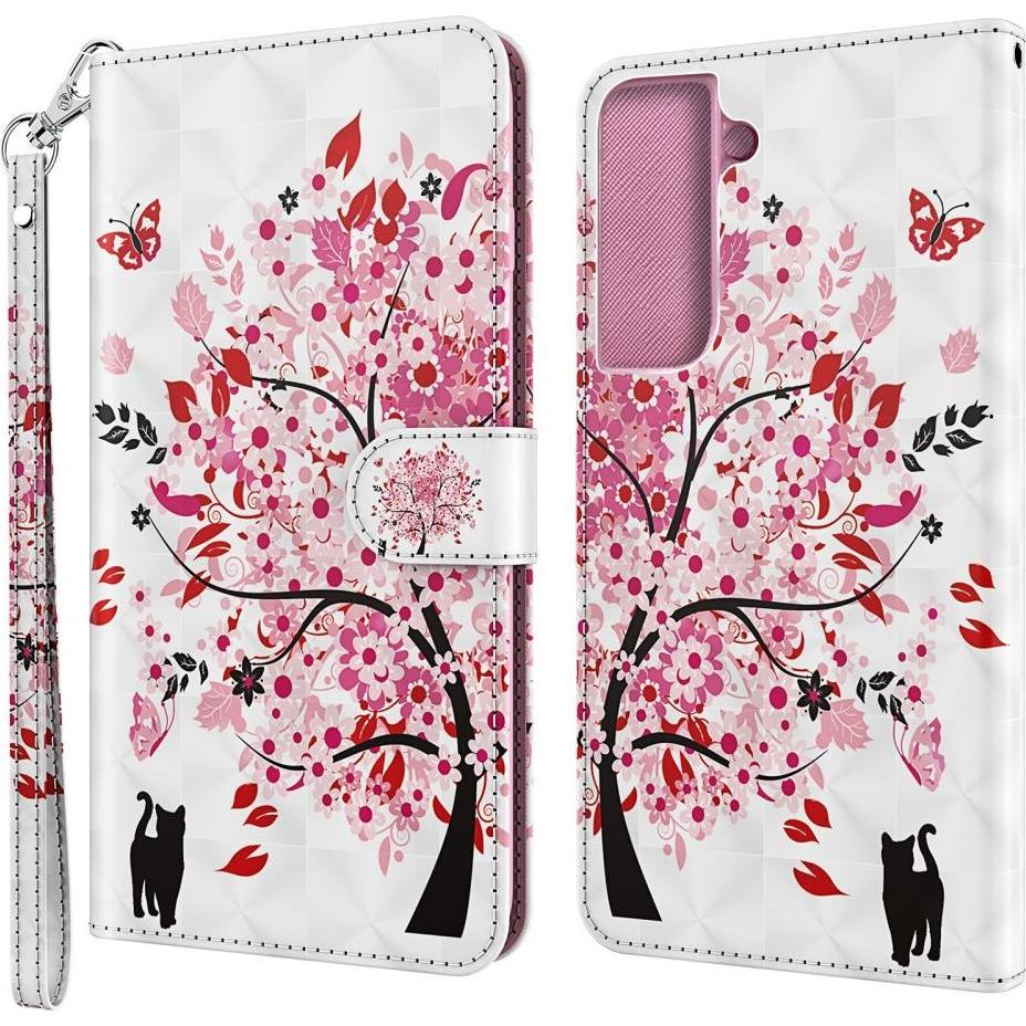 Cover-Discount Galaxy S22 - Etui Glitzer Effekt Baum rosa (Samsung Galaxy S22), Smartphone Hülle, Rosa