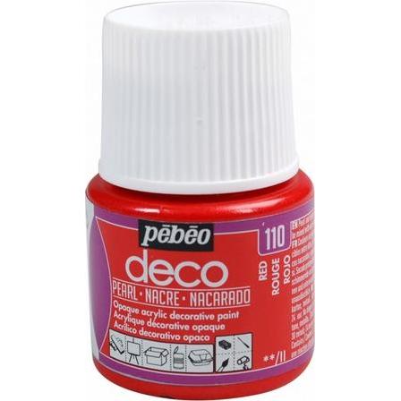 Pebeo, Künstlerfarbe + Bastelfarbe, Deco Perlmutt Acrylfarben (Rot, 45 ml)