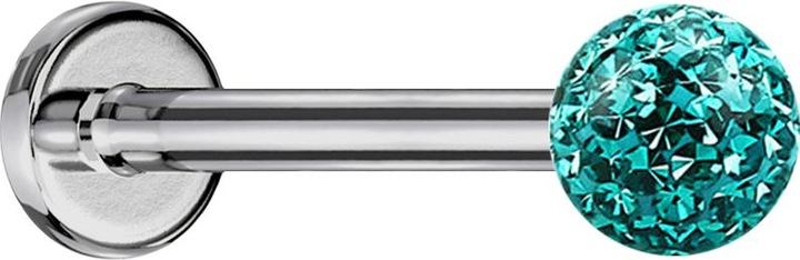 Produktbild Star Piercing Micro Labret silber mit Kristallkugel türkis und Epoxy Schutzschicht (ohne Messing, Titan G23)