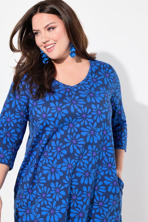 Immagine prodotto Ulla Popken Maglia dal taglio lungo e svasato con fiori, scollo a V e maniche a 3/4 (58)