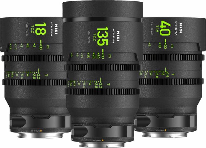 Immagine prodotto Nisi Kit di obiettivi cinema full frame ATHENA PRIME - 18 mm T2.2, 40 mm T1.9, 135 mm T2.2 + custodia (Full frame)