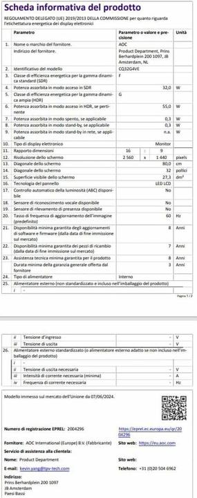 Produktbild AOC CQ32G4VE (2560 x 1440 Pixel, 31.50")