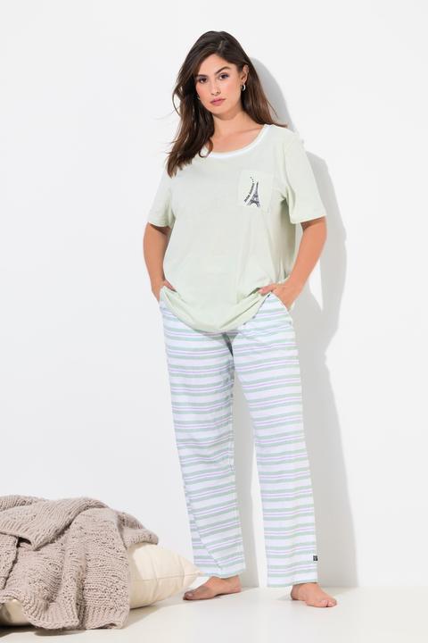 Produktbild Ulla Popken Pyjama, Ringelhose, Rundhals, Halbarm, Taschen (46, 48)