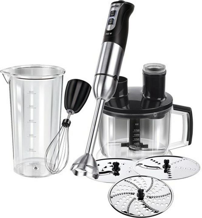 Produktbild MPM MBL-11 Stabmixer-Set, Mixstab, Schnee-Besen, Multi-Messer, Zerkleinerungsbecher 1750ml, 3 Schnei