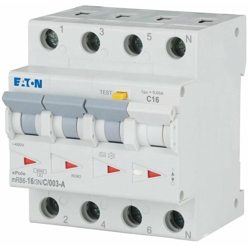 Elektrische Beveiliging Onderbreker Eaton MOELSMB163N Stroomonderbreker 16A/ 3N/B, 500V, Zwart, één 500V Installatie Automaat