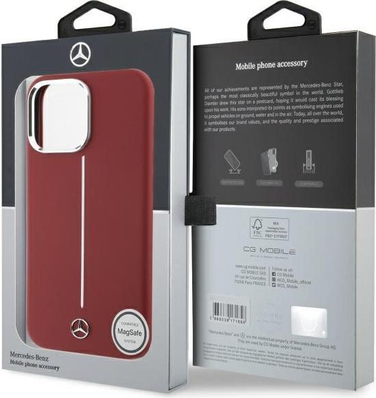Image du produit Mercedes MEHMP16X23SUMSR iPhone 16 Pro Max 6.9" czerwony/red hardcase Silicone White Stripe MagSa (Apple iPhone 16 Pro Max)