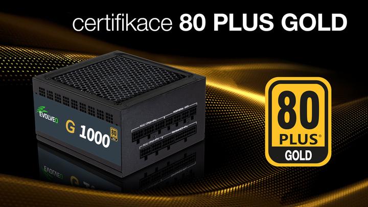 Immagine prodotto Evolveo G1000 PCIe 5.0, zdroj 1000W, ATX 3.0, 80+ GOLD, 90% účinnost, aPFC, 140mm ventilátor, retai (1000 W)