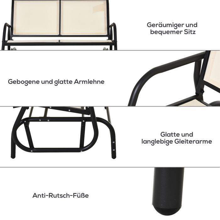 Produktbild Swisshandel24 Schaukelstuhl 2-Sitzer Gartenbank Gartenschaukel Sitzbank Parkbank Metall Schwarz+Beige 120x70x85cm