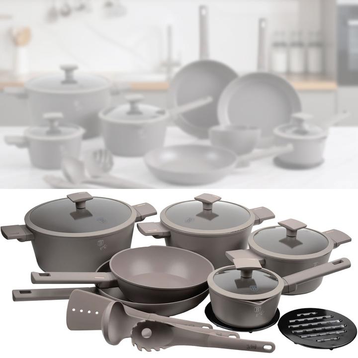 Produktbild BerlingerHaus Design Kochset inkl. Kochbestesteck & Untersetzer, 15-teilig, taupe (16 x 7.50 cm)