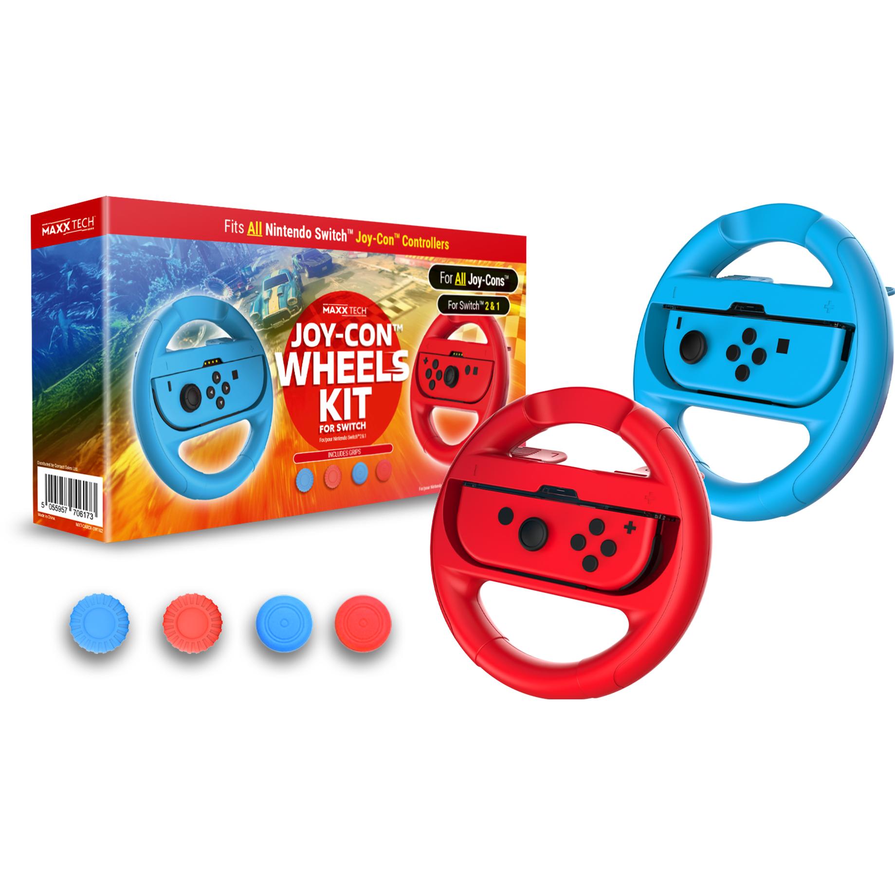 Maxx Tech - Joy-Con Wheels & Grip Kit for Nintendo Switch 2/1 (Switch 2), Accessori per controller gaming, Multicolore