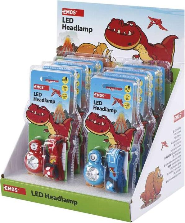 Produktbild Emos Dětská LED čelovka Dino, 2× CR2032, 8 ks, display box