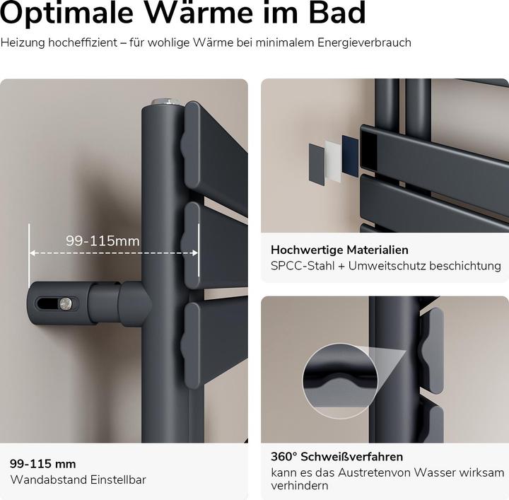 Produktbild Emke Badheizkörper Handtuchhalter Handtuchwärmer 160x60cm Anthrazit 958w (1005 W)