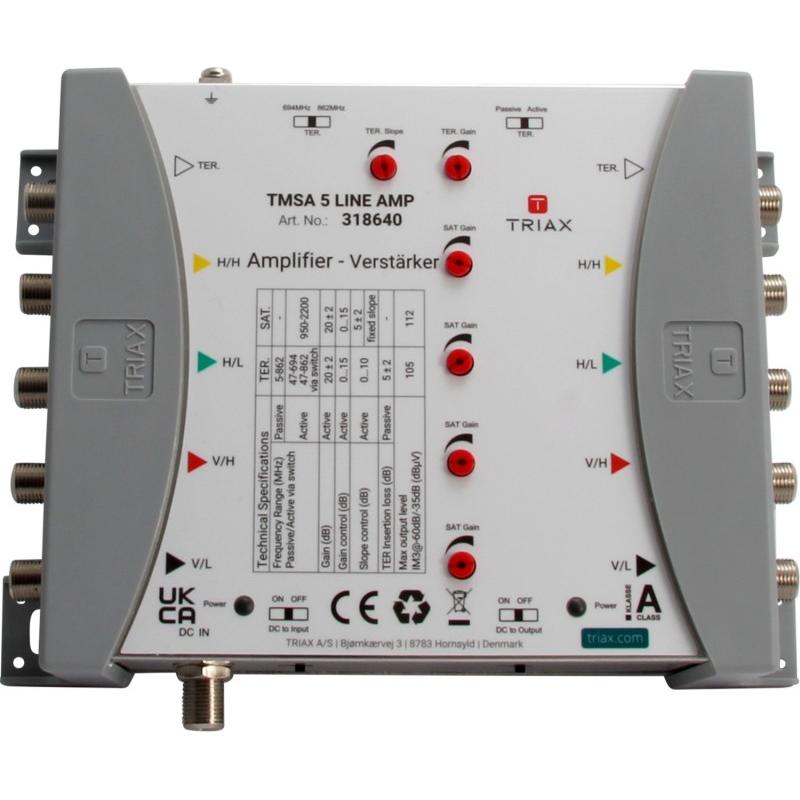 Triax TMSA 5 LINE AMP Leitungsverstärker mit 5 Eingängen und 20dB Verstärkung Amplifier (Verstärker), SAT Zubehör, Grau