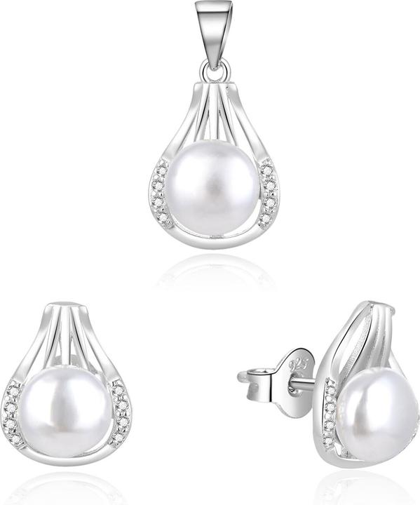 Produktbild Beneto Elegant Silver Jewelry Set with Real Pearls AGSET271PL (Pendant, Earrings) (Silber)