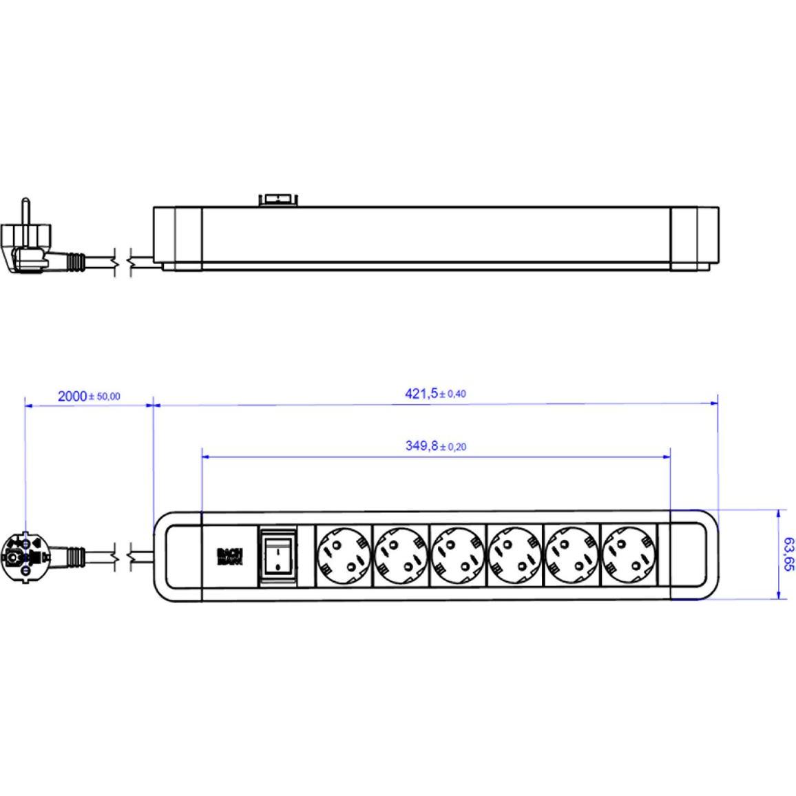 Thumbnail - Bachmann, Steckdosenleiste, Steckdosenleiste (6 x, CEE 7/3, 2 m)