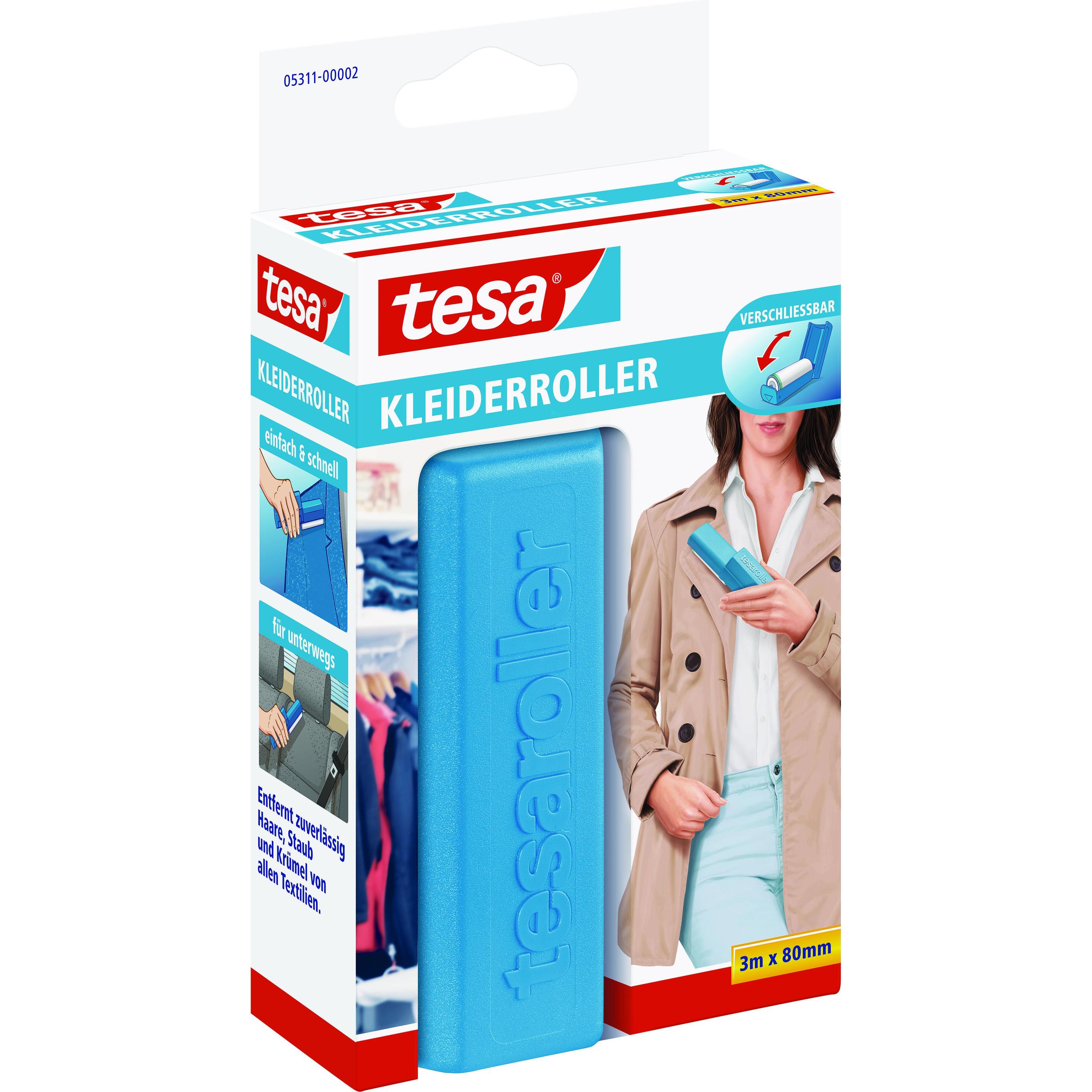 tesa Kleiderroller, Fusselentferner, Blau, Gelb, Grau, Rot
