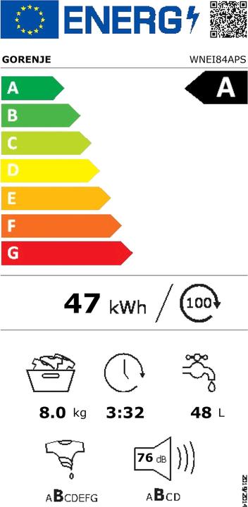 Energy Label Gorenje Gore WaMa WNEI84APS A wh 740498 (8 kg, Left)