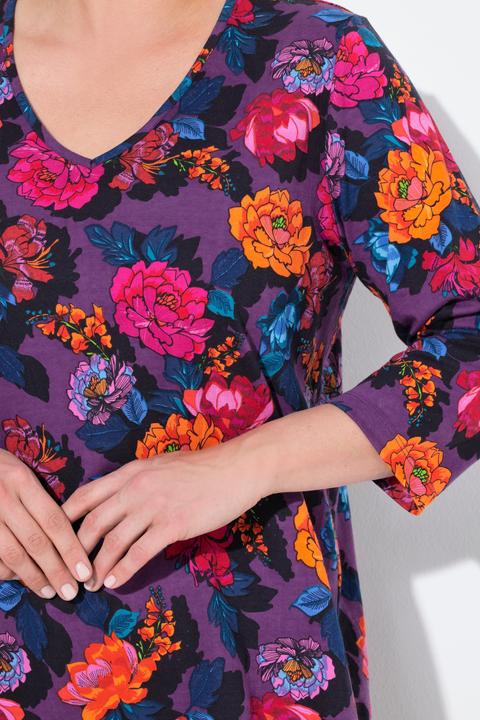 Actual product image Ulla Popken Vibrant Floral Empire Knit 3/4 Sleeve Tee (50, 52)