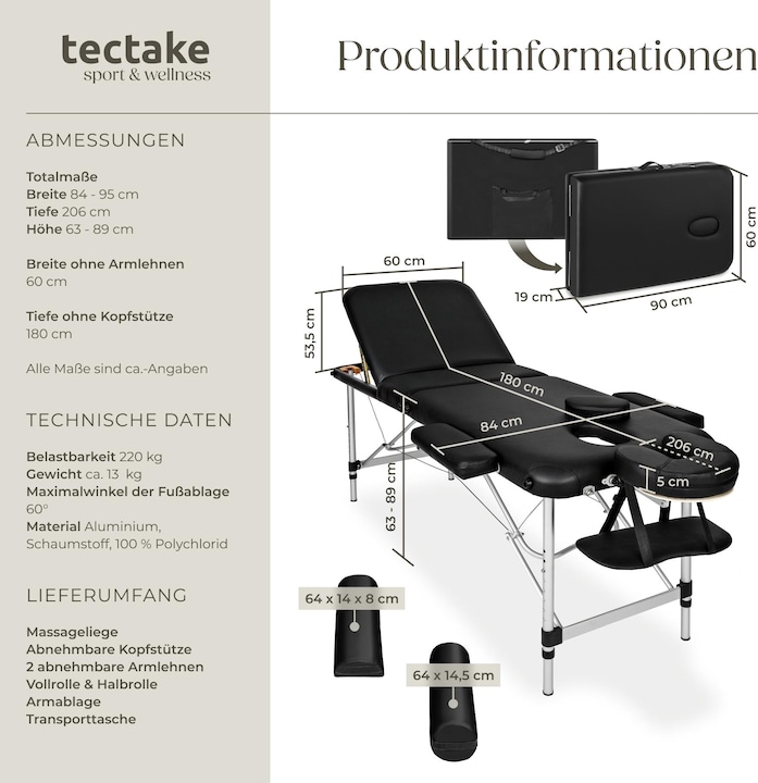 Actual product image tectake Massage table 3 zone with carry back and bolsters