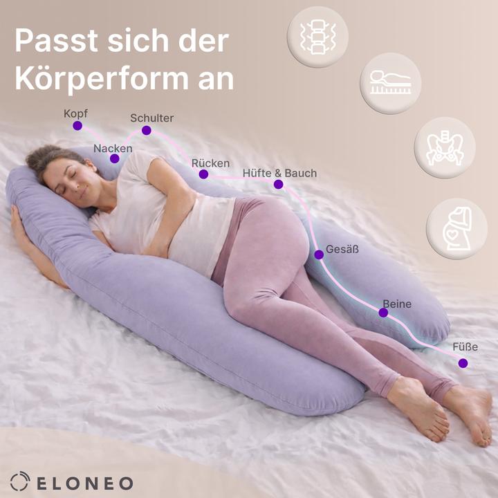 Produktbild Eloneo Seitenschläferkissen mit Bezug, Stillkissen, Schwangerschaftskissen XXL, Lila