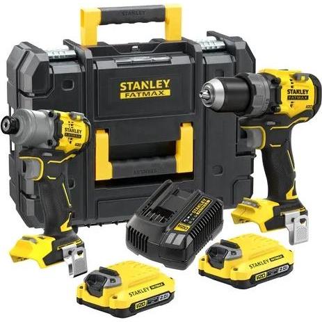 Stanley, Set di utensili elettrici, Kit Combinato Trapano a Percussione e Avvitatore a Impatto Senza Filo Brushless V20