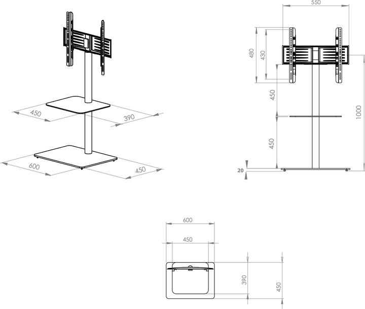 Nährwerte und Zutaten VCM TV Stand LED Stand TV Stand Stahl Glas Universal "Alani Intermediate" Universal VESA (60 x 45 x 100 cm)