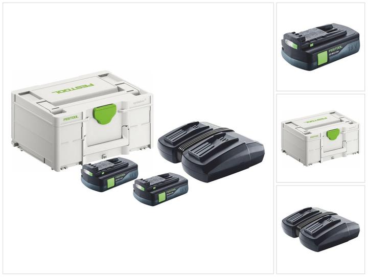 Festool Energie Set 2x BP 18 Li 3,0 C Akku 18 V 3,0 Ah / 3000 mAh Li-Ion ( 2x 577658 ) + TCL 6 DUO (18 V)
