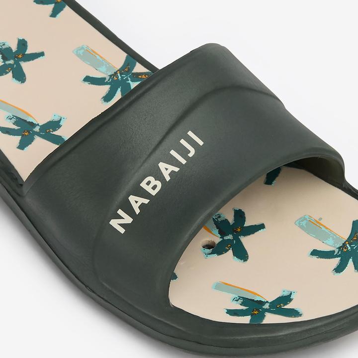 Actual product image Nabaiji Badelatschen Slap 500 Kinder - Palmenaufdruck beige/khaki (33, 34)