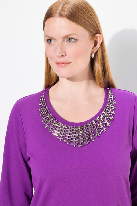 Produktbild Ulla Popken Shirt, Collier-Verzierung, Classic, Rundhals, 3/4-Arm (50, 52)