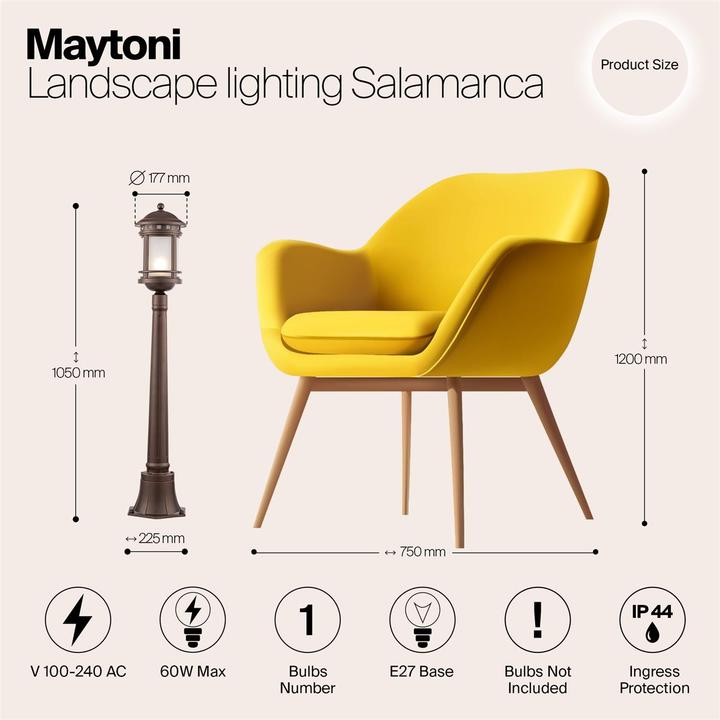 Produktbild Maytoni Salamanca Aussenstehleuchte E27 Mastleuchte Braun IP44 Glas (E27, IP44)