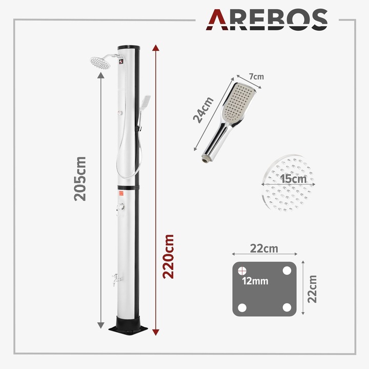 Produktbild Arebos Solardusche mit Bodenplatte